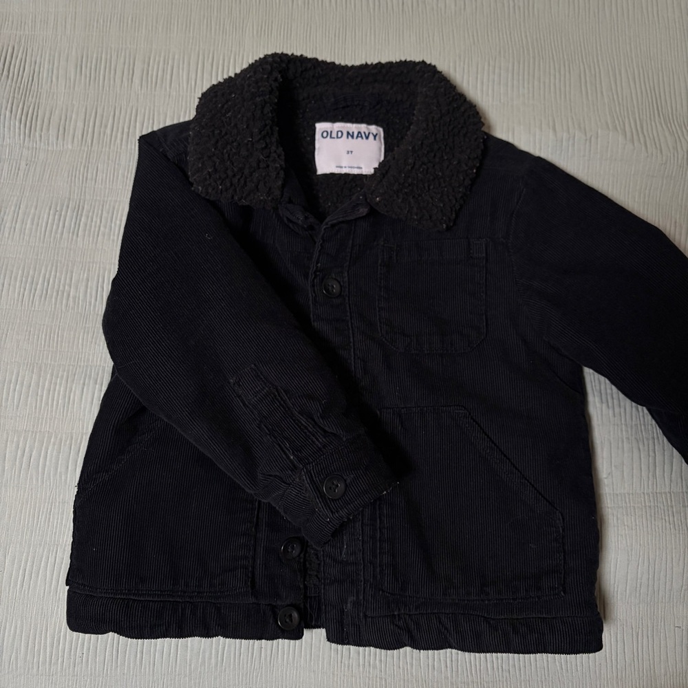 Old Navy Kids Black Corduroy Sherpa-Lined Jacket